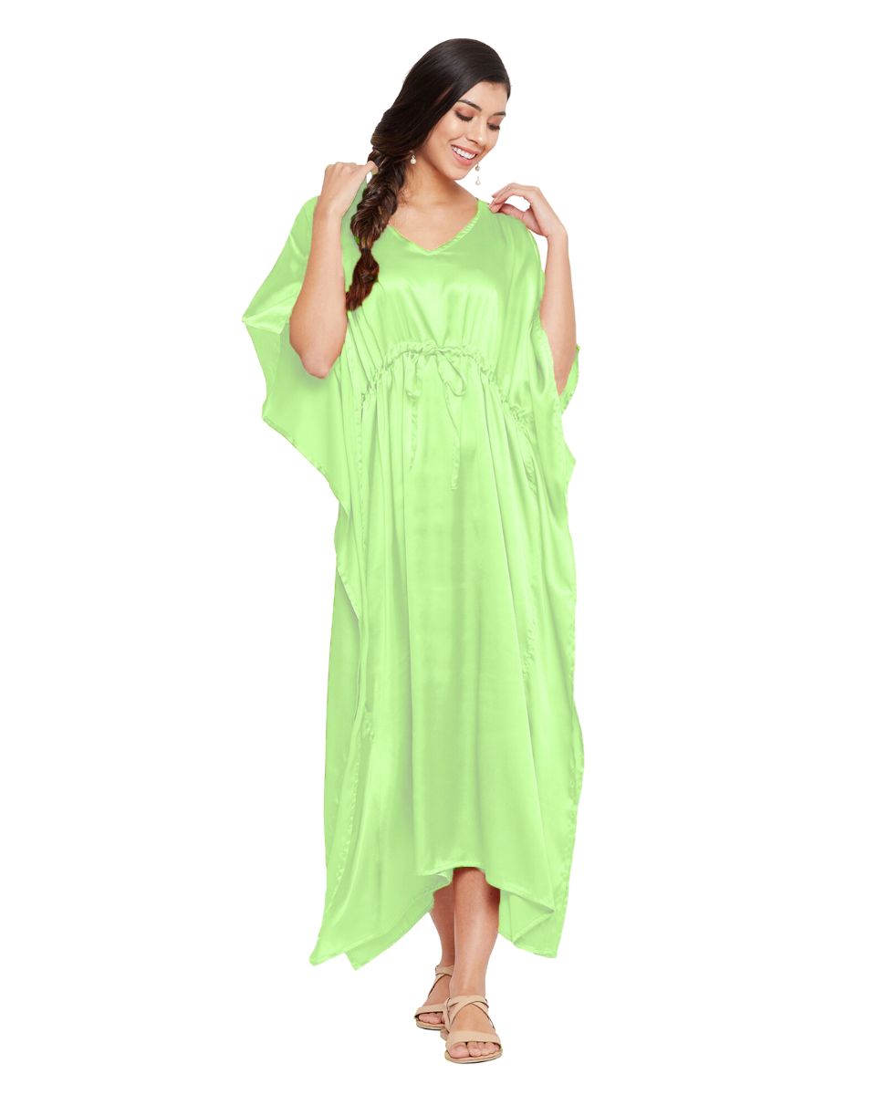 Solid Ambrosia Green Satin Kaftan Dress for Women