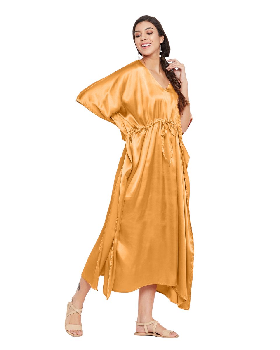 chic solid pattern satin kaftan dress