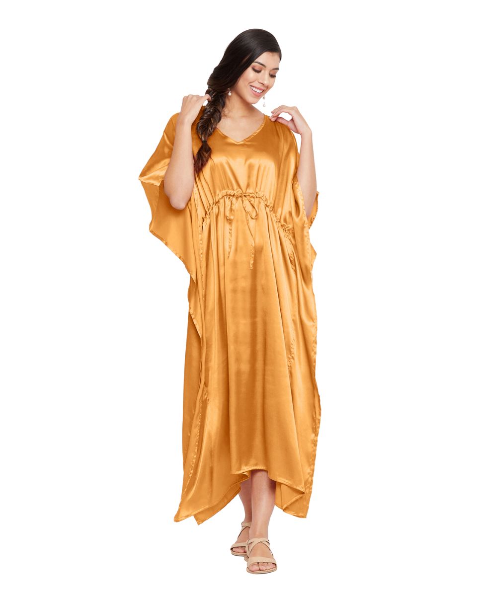 Solid pattern satin kaftan dress