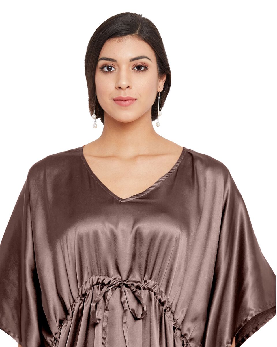 Solid Brunette Brown Satin Kaftan Dress for Women