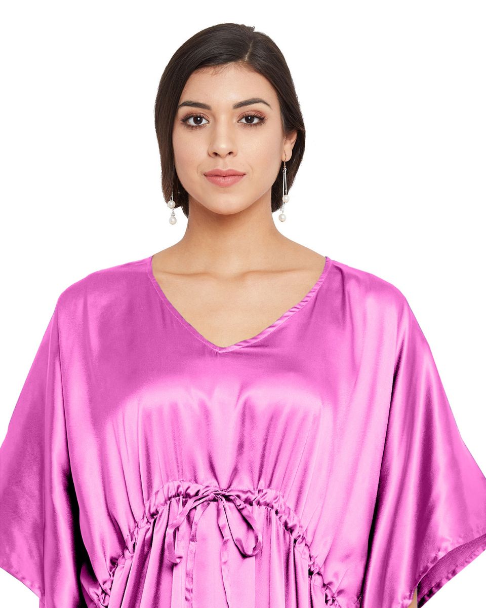 Solid Camellia Rose Satin Kaftan Dress for Women