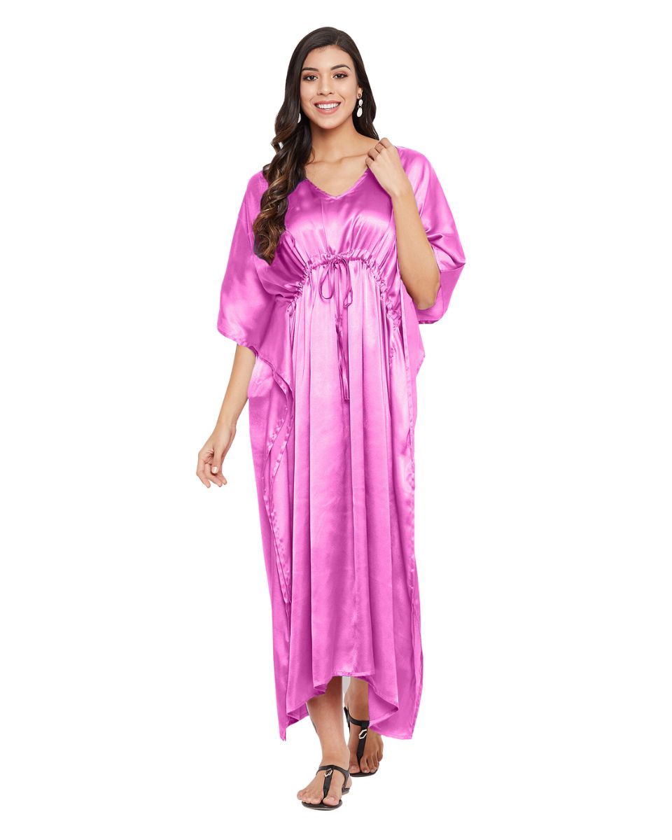 Solid Camellia Rose Satin Kaftan Dress for Women