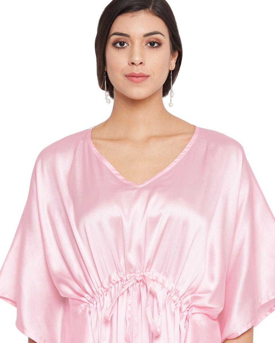 Solid Pink Satin Kaftan Dress for Women