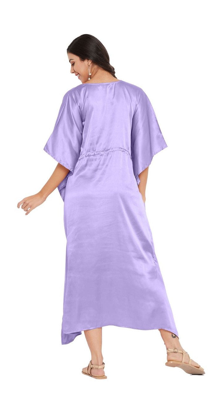 Solid Dahlia Purple Plus Size Satin Kaftan Dress For Women - SKU SG152-2001-DAPU - Gypsie Blu
