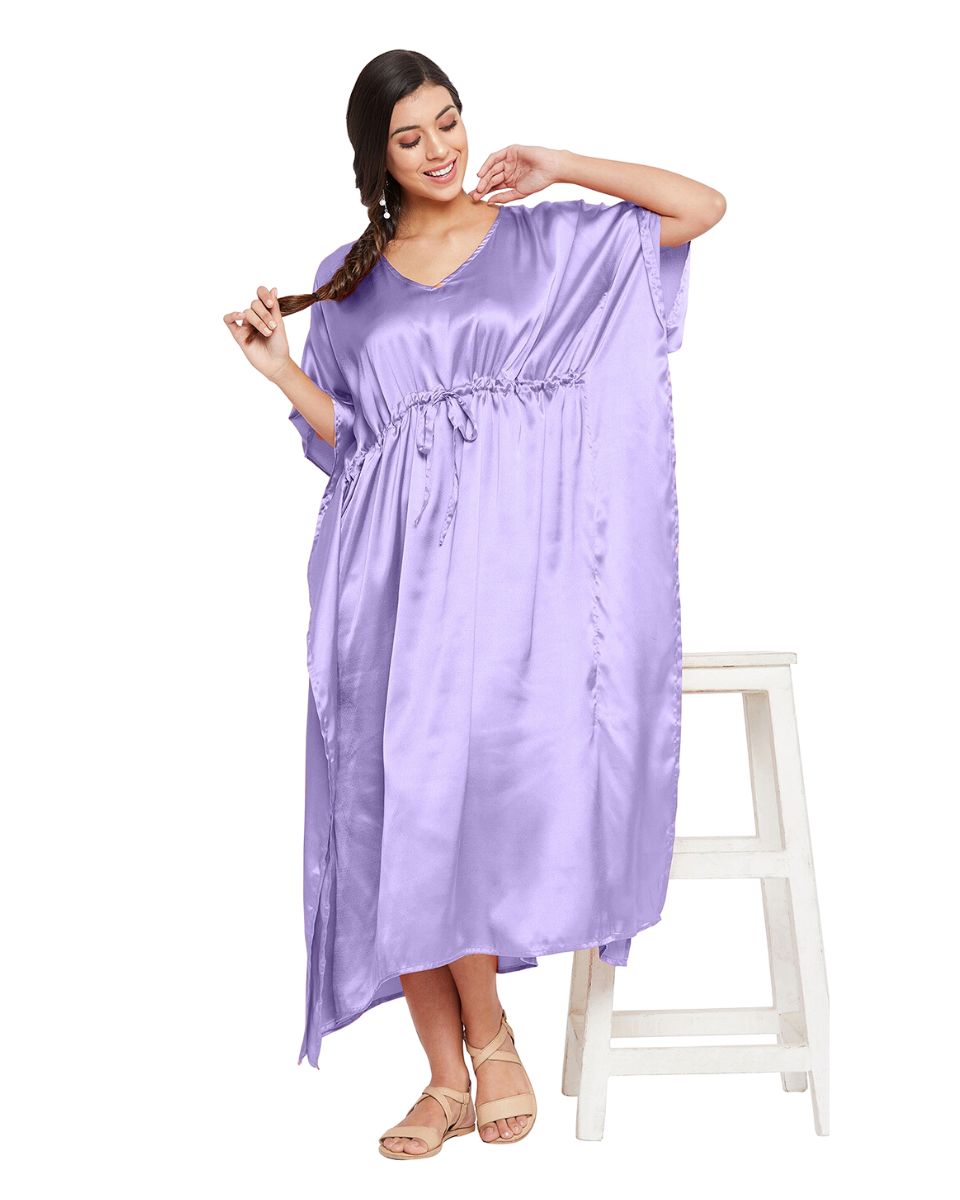 Solid Dahlia Purple Satin Kaftan Dress for Women