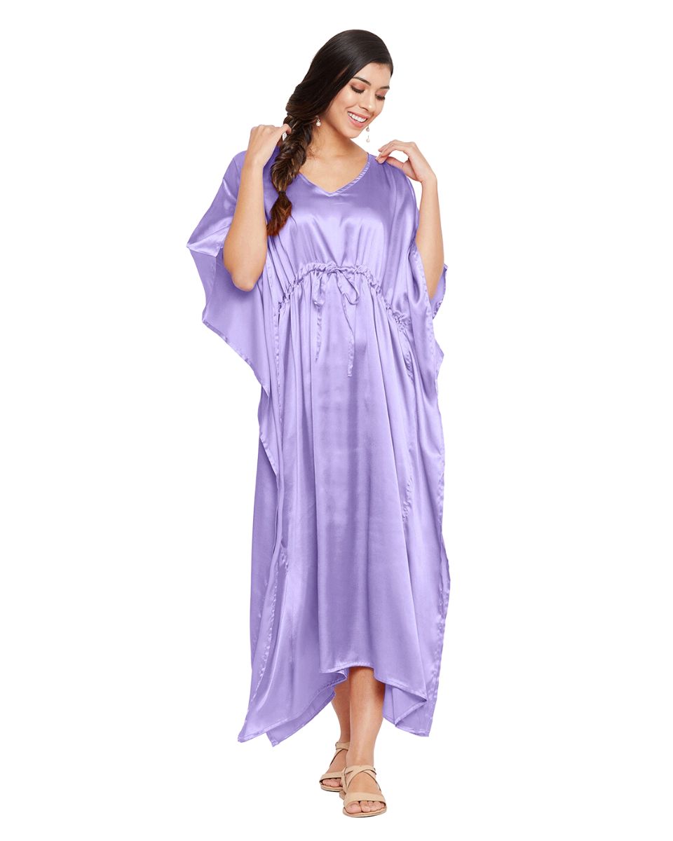 Solid Dahlia Purple Satin Kaftan Dress for Women