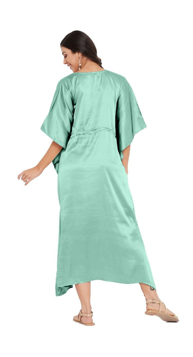 Solid Frosty Spruce Satin Kaftan Plus Size Dress For Women - SKU SG152-2001-FRSP - Gypsie Blu