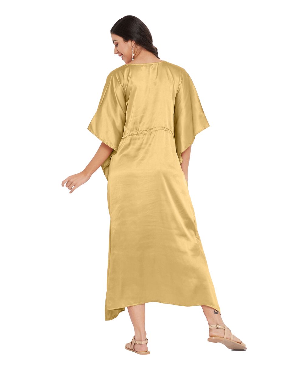 Solid Golden Satin Kaftan Dress for Women