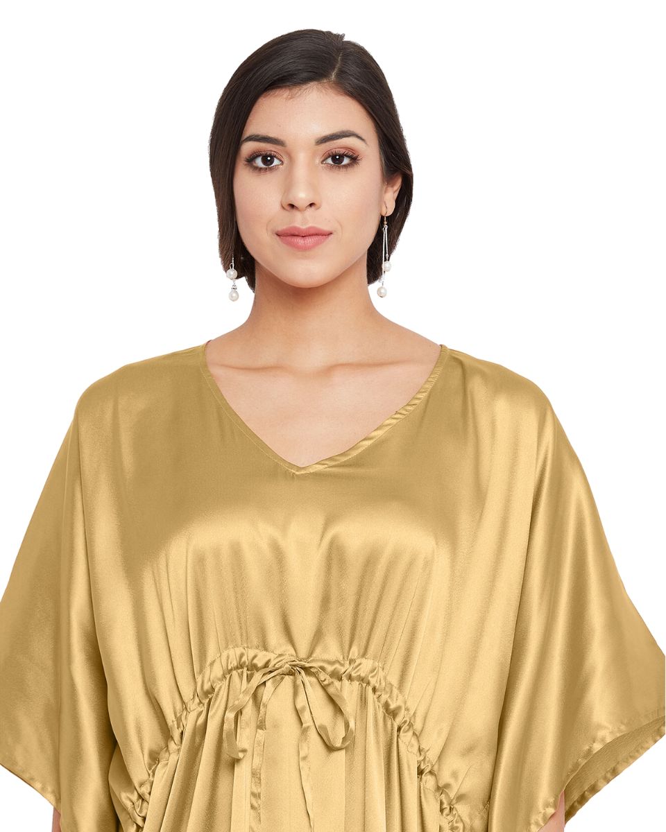 Solid Golden Satin Kaftan Dress for Women