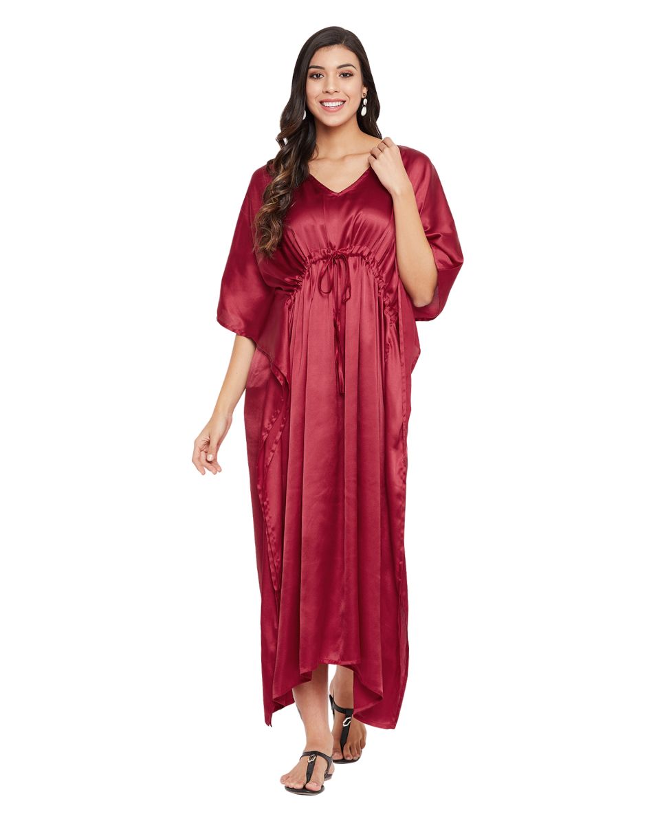 Solid Jester Red Satin Kaftan Dress for Women