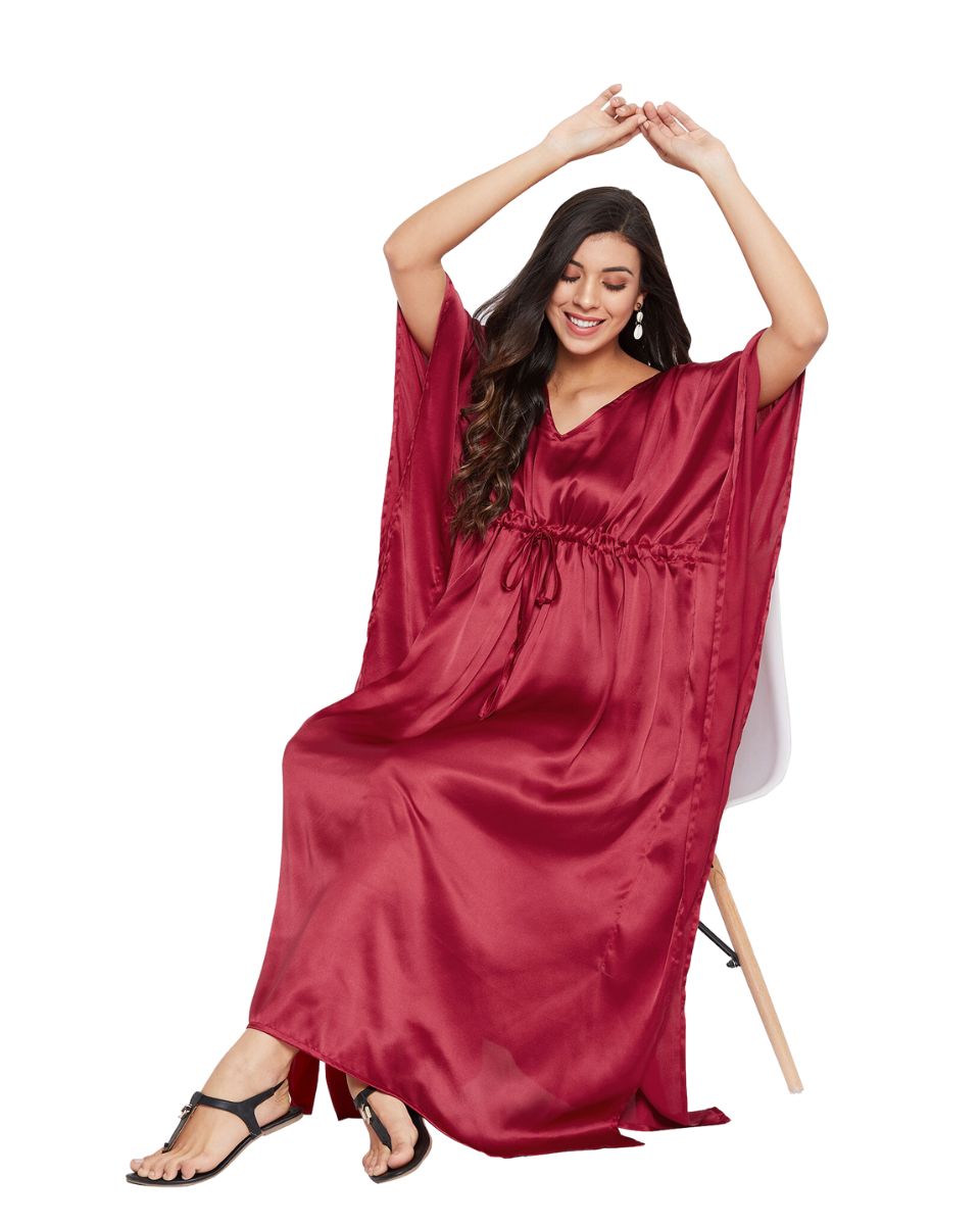 Solid Jester Plus Size Red Satin Kaftan Dress For Women