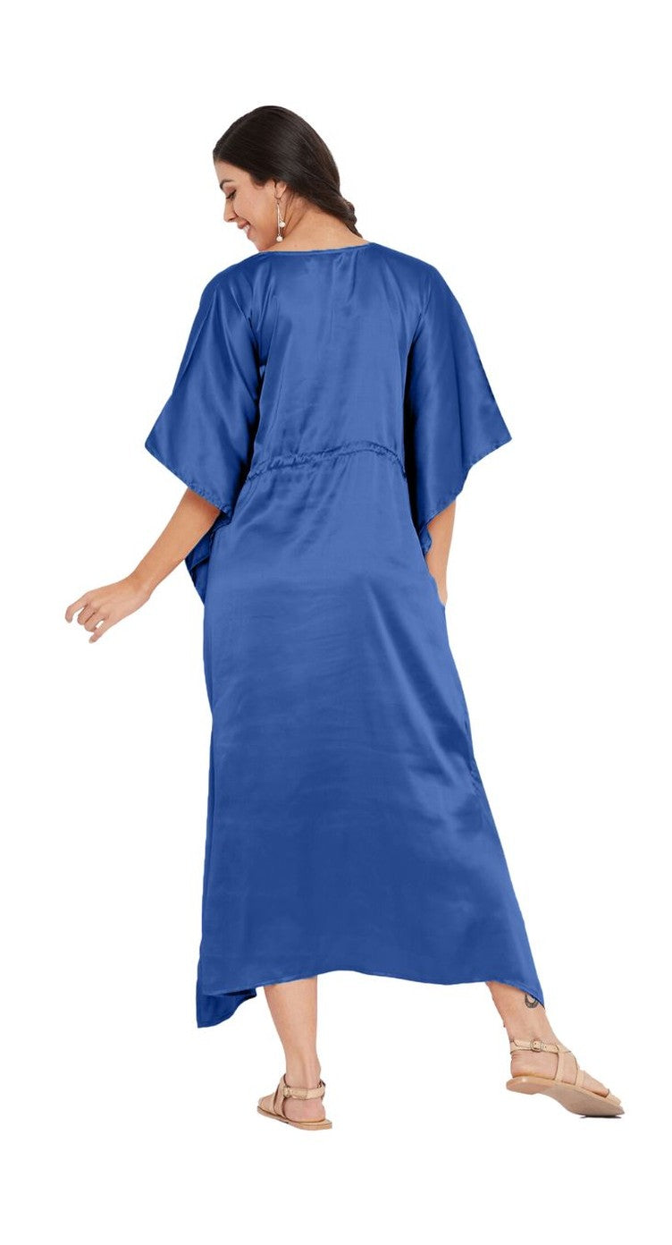 Navy Blue Solid Satin Plus Size Kaftan Dress For Women - SKU SG152-2001-NBLU - Gypsie Blu