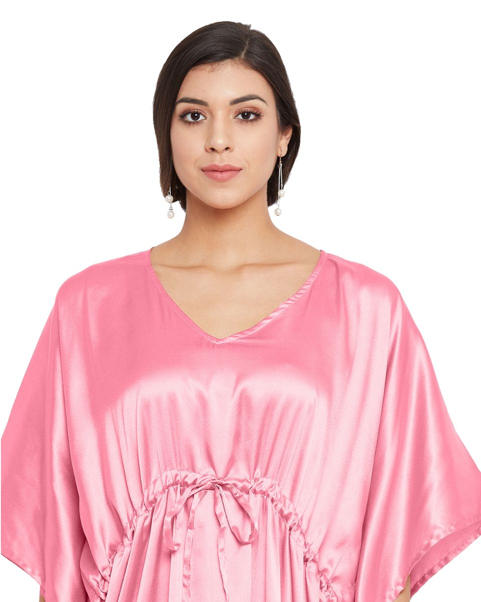 Solid Pink Lemonade Satin Kaftan Dress for Women