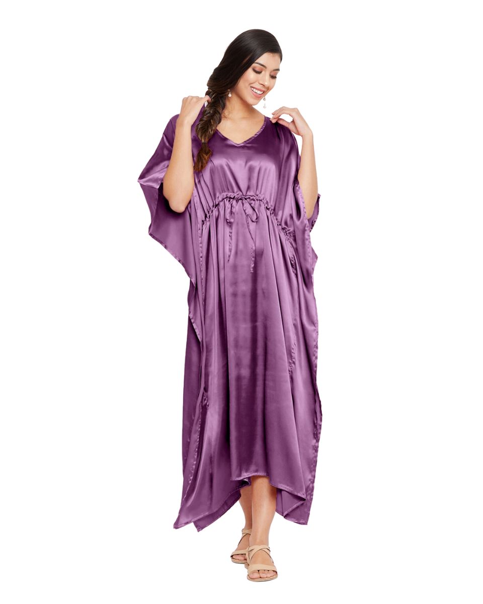 Solid Purple Passion Satin Kaftan Dress for Women
