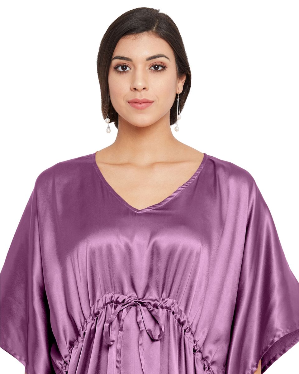 Solid Purple Passion Satin Kaftan Dress for Women