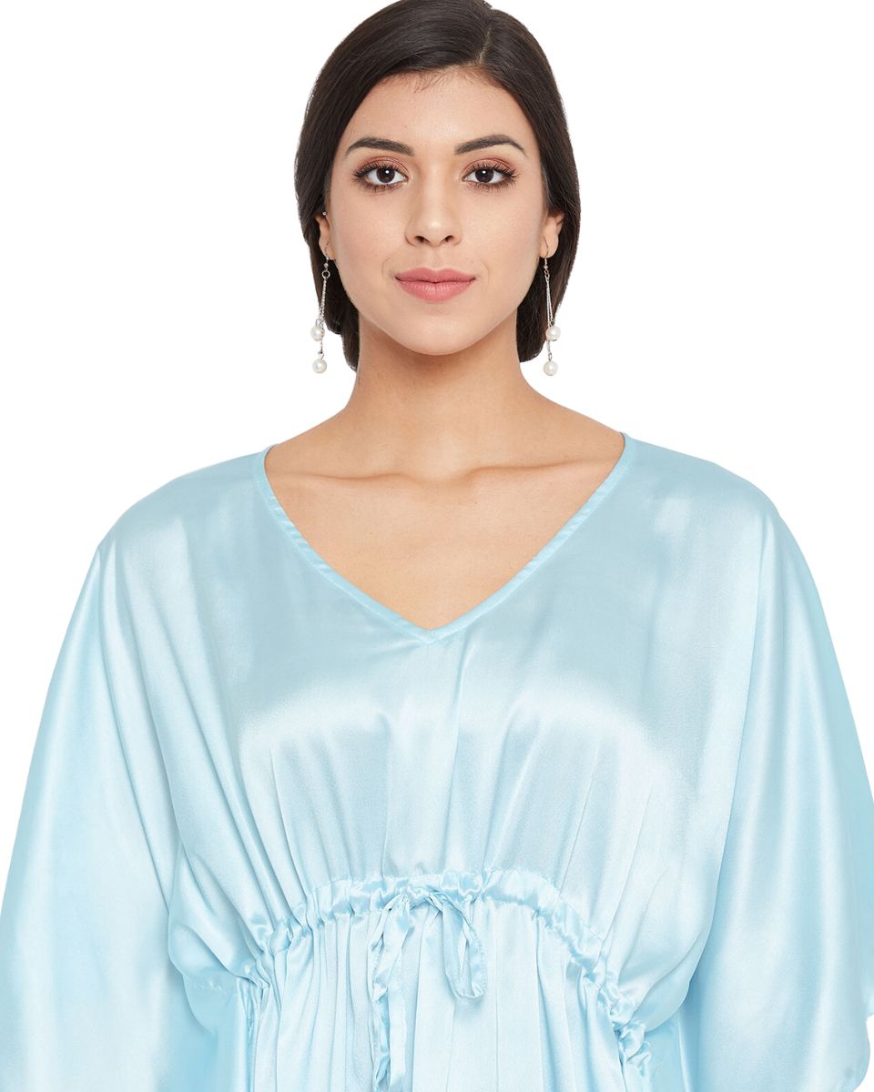 Solid Pastel Blue Satin Kaftan Dress for Women