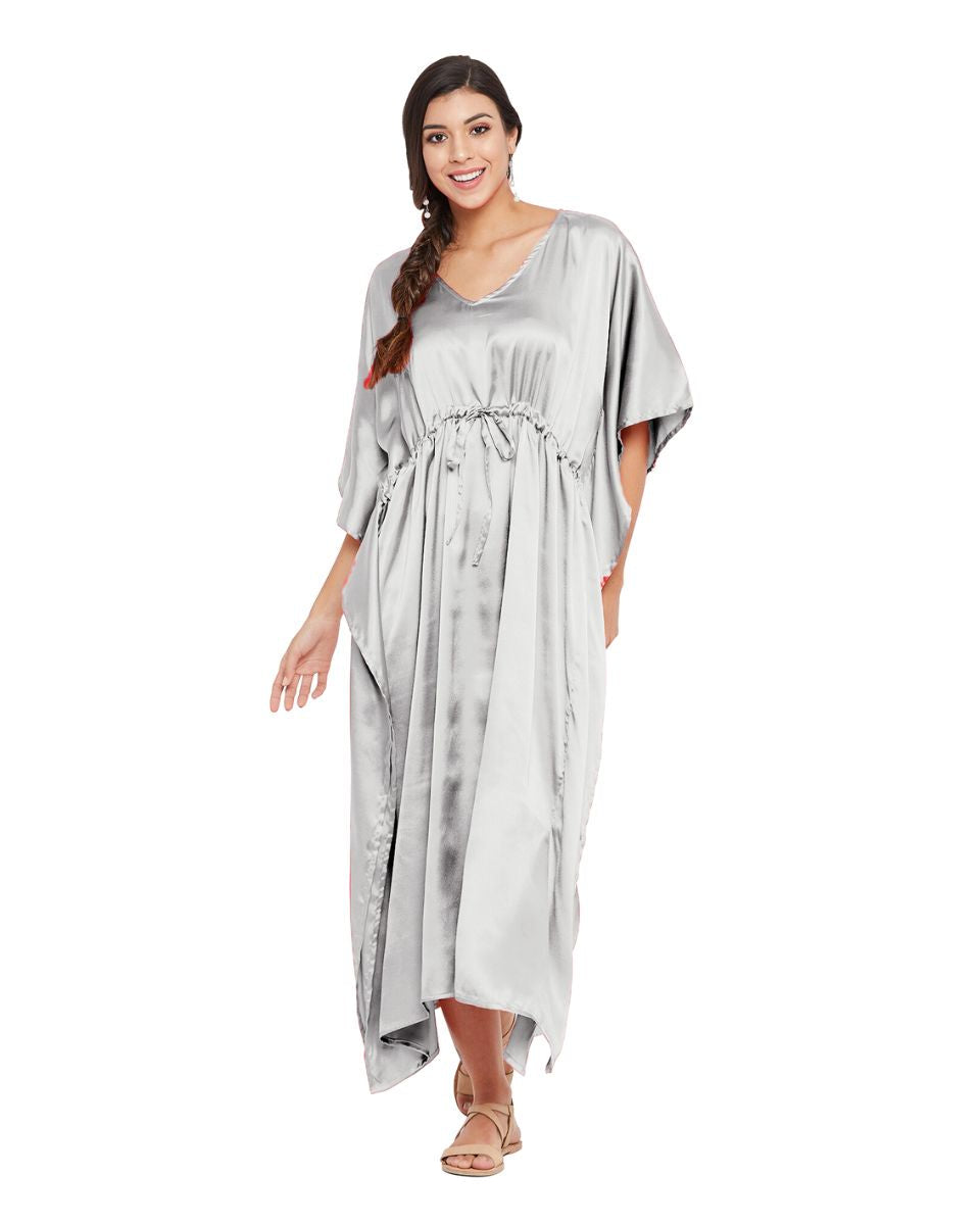 Sliver gray satin kaftan for woman