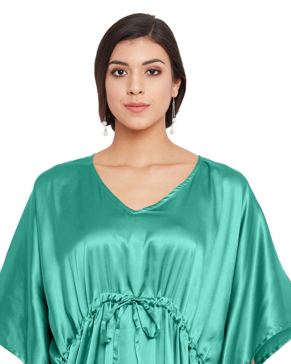 Solid Teal Satin Kaftan Dress for Women