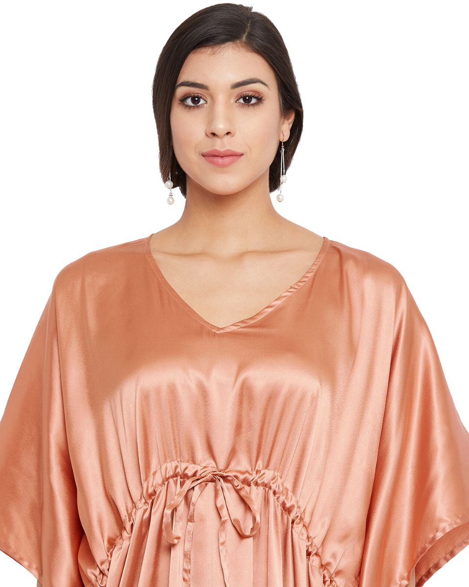 Solid Terracotta Satin Kaftan Dress for Women