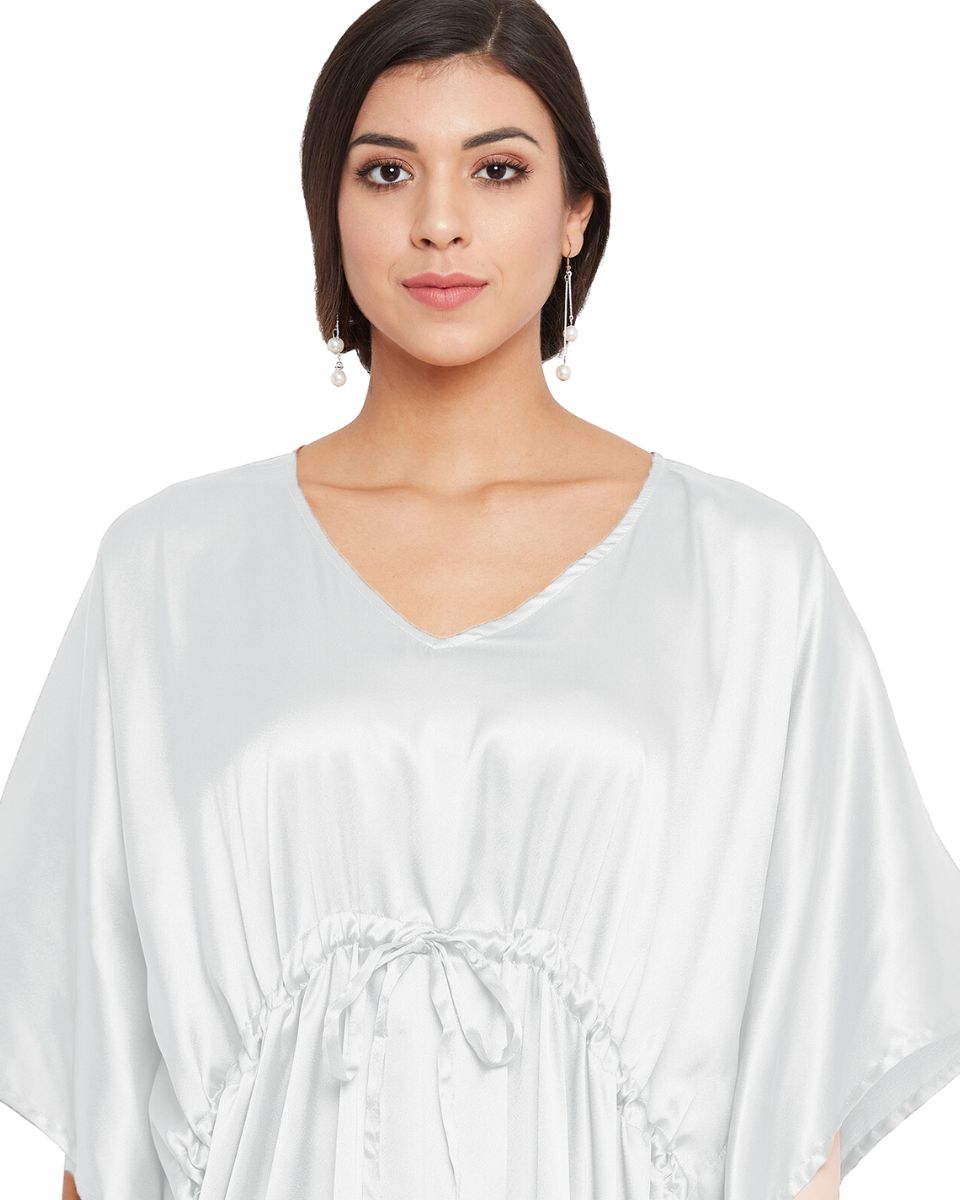 Solid White Satin Kaftan Dress for Women