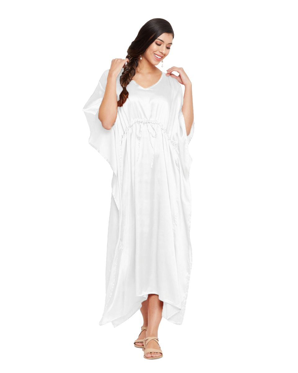 Solid White Satin Kaftan Dress for Women