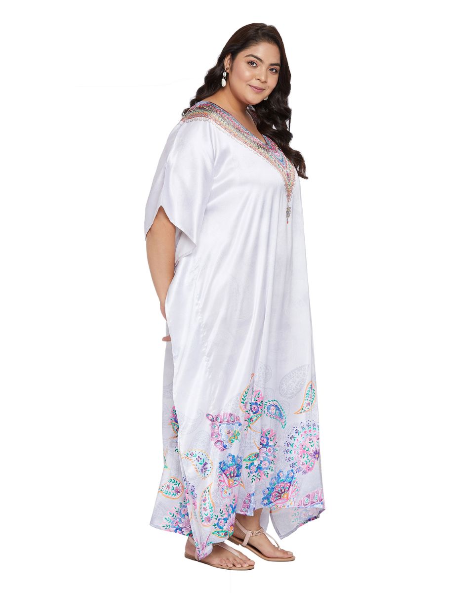 Floral Print Satin Kaftan