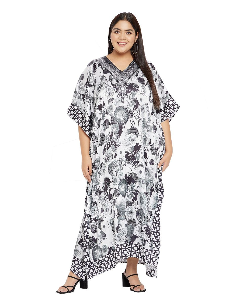 Plus Size V-Neck Kimono Sleeve Long Kaftan 