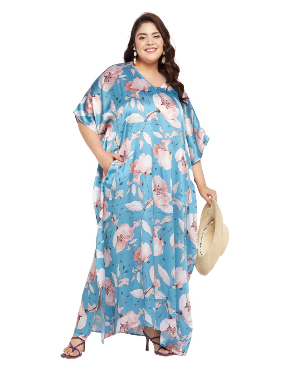 Pastel Blue Satin Kaftan Dress for women