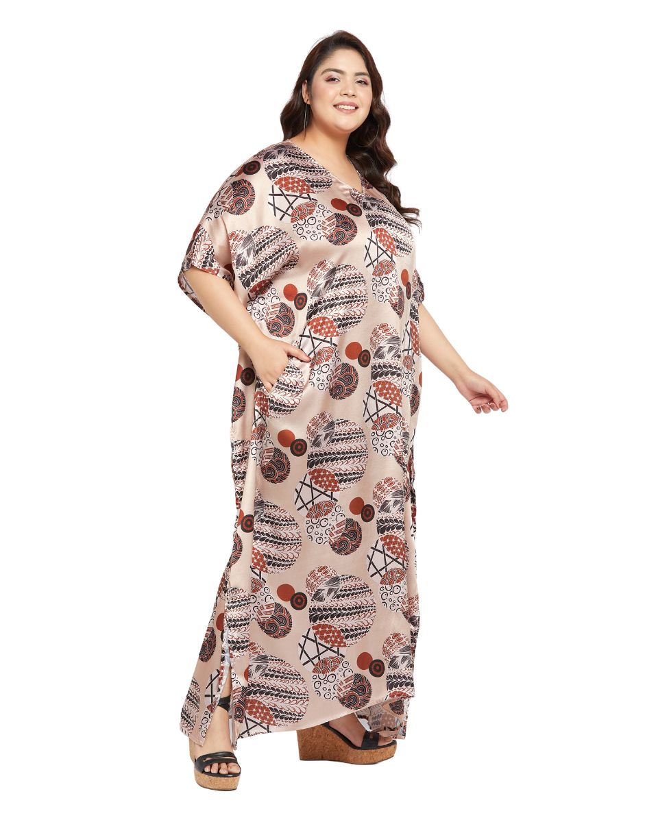  Floral Satin Kaftan Long Dress