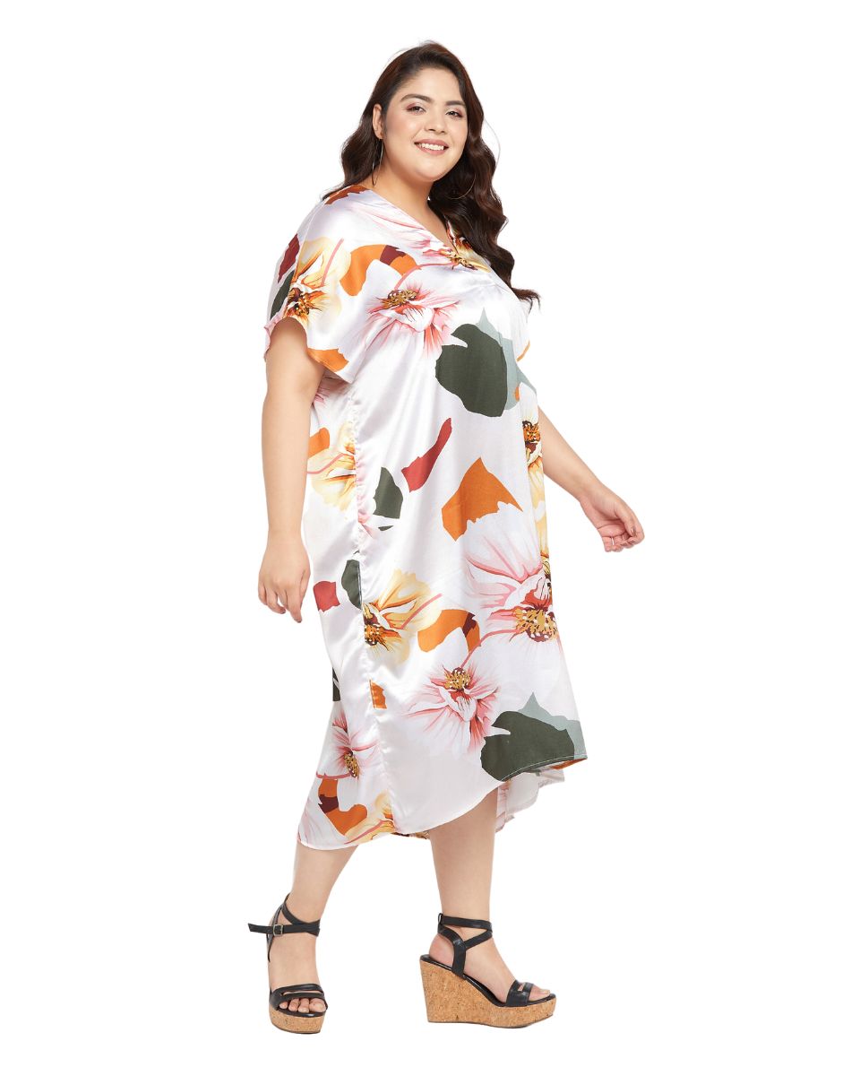 Satin Kaftan with Floral Print