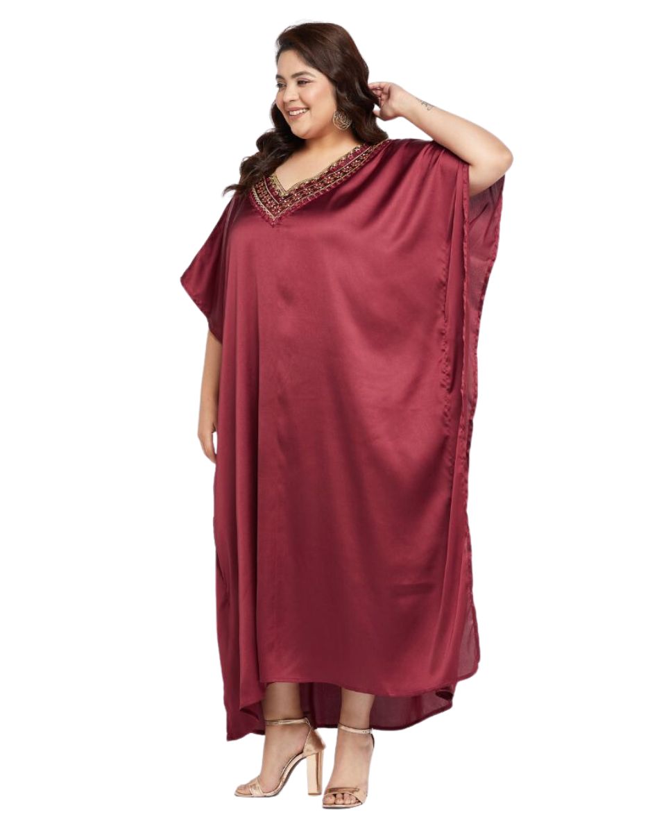 Solid Maroon Satin Dress For Women