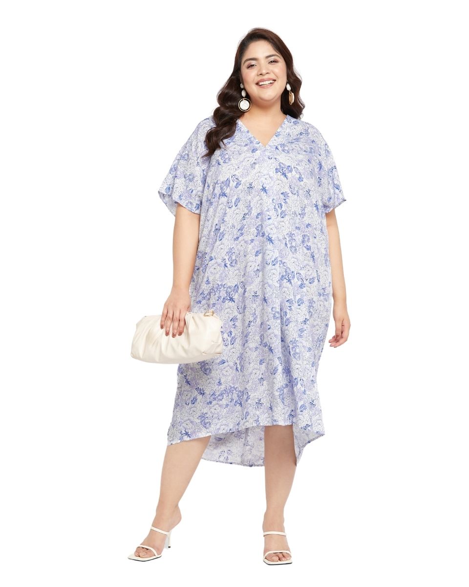 Women's Floral Kaftan Dress in White