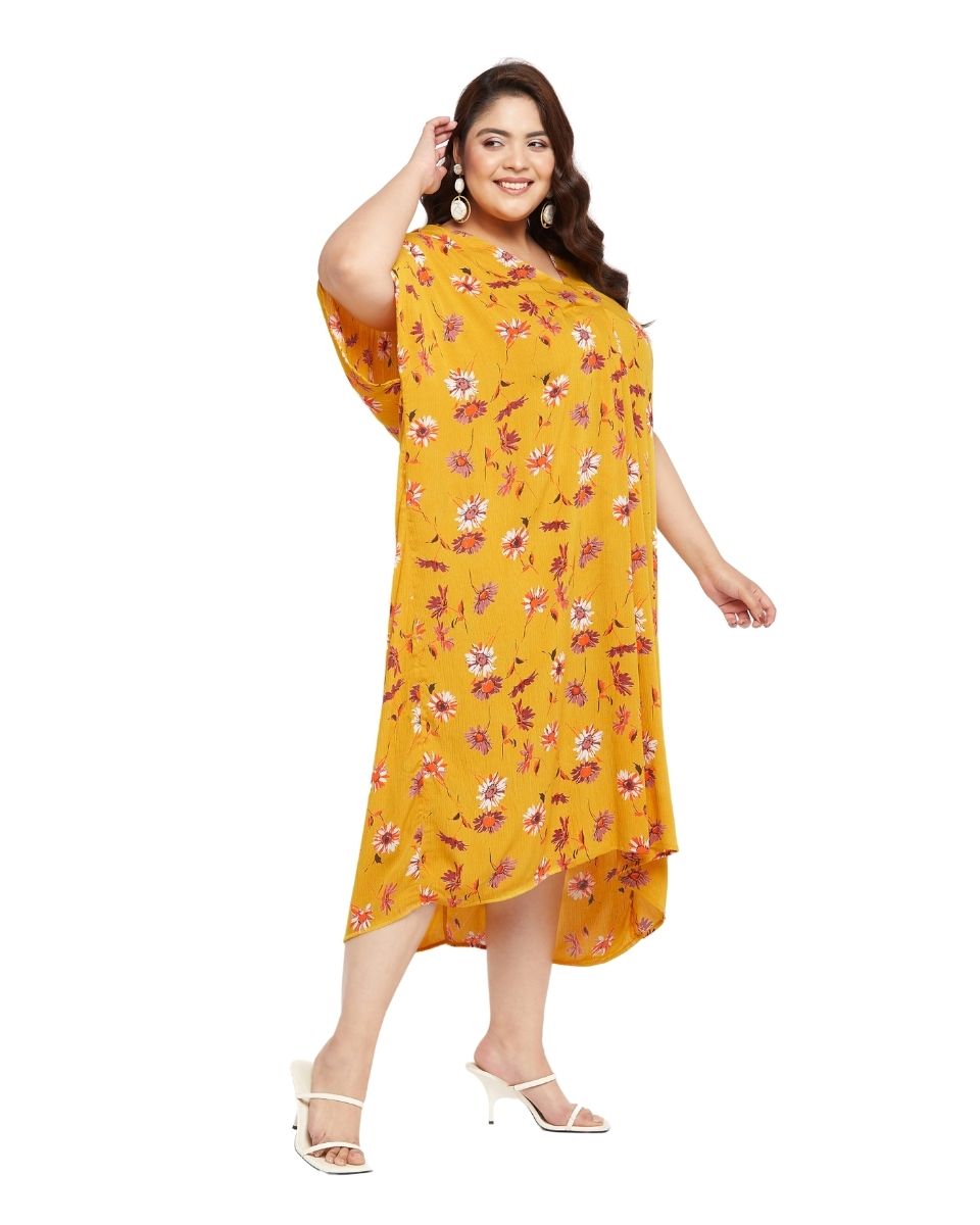 Women's Floral Kaftan Dress in Sunny Yellow