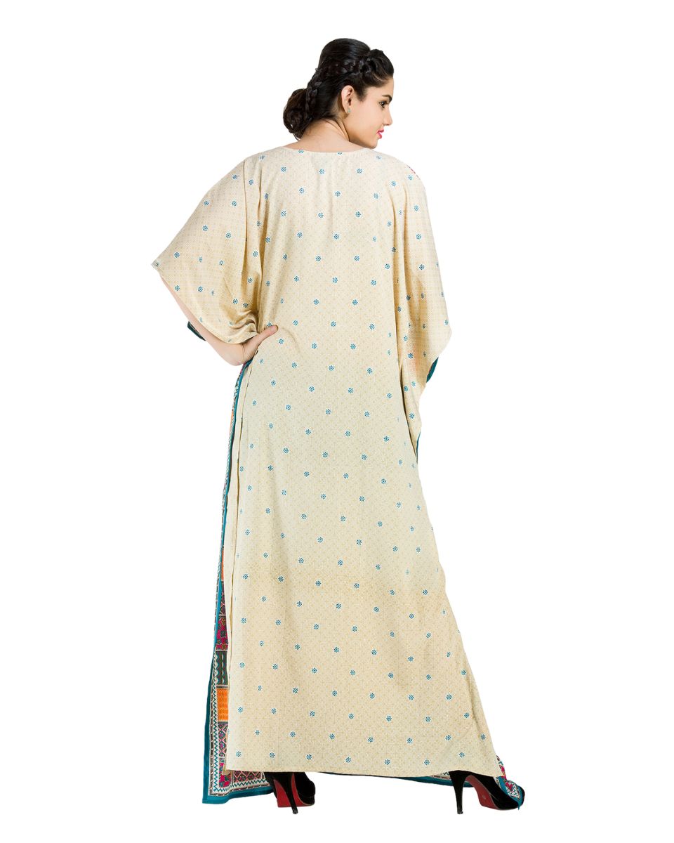 Dress For Women Tribal Printed Beige Polyester Plus Size Kaftan