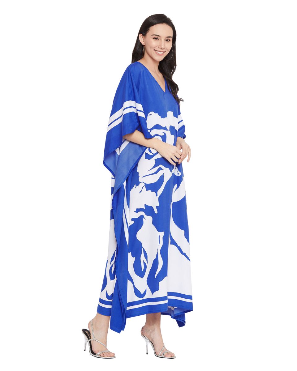 Ladies Floral Pattern Kimono Sleeve Long Maxi Dresses