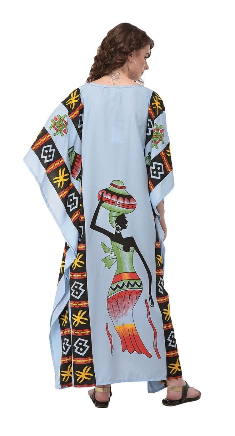 Dusty Blue Kaftan Plus Size Tribal Printed Polyester For Women - SKU SG152-8067 - Gypsie Blu