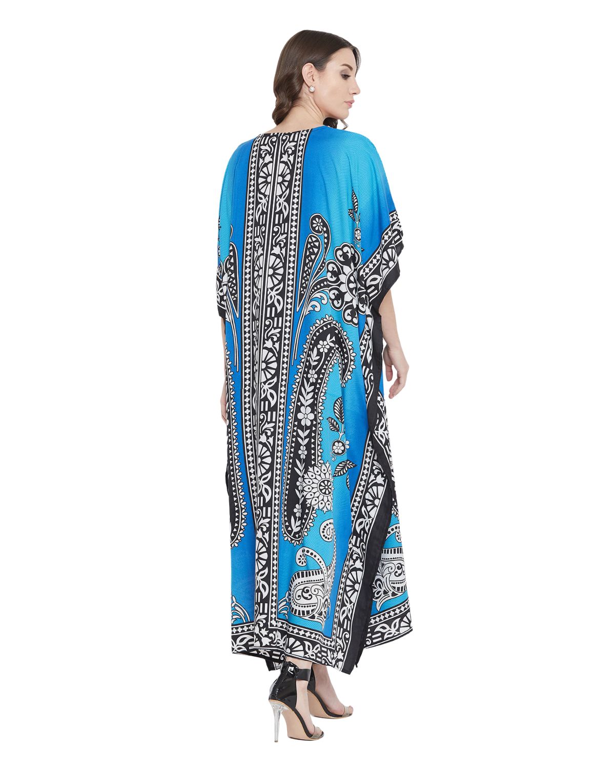 Black And Blue Tribal Printed Polyester Plus Size Kaftan For Women