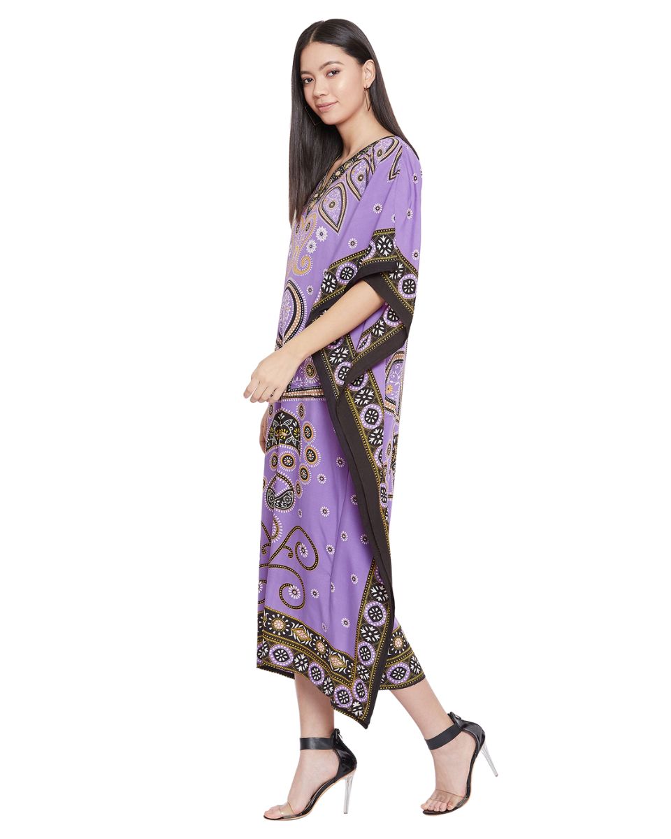 Paisley Printed Purple Plus Size Polyester Kaftan For Women