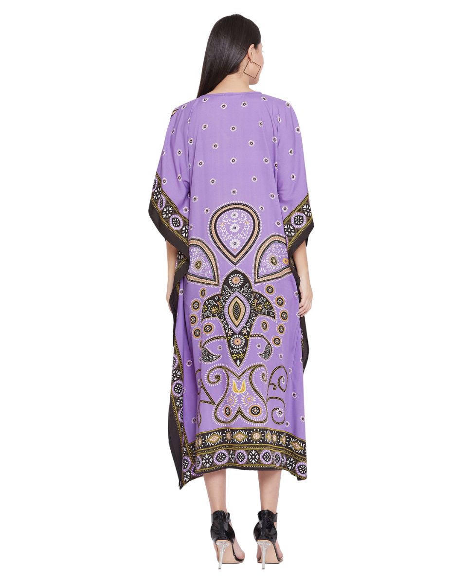 Paisley Printed Purple Plus Size Polyester Kaftan For Women