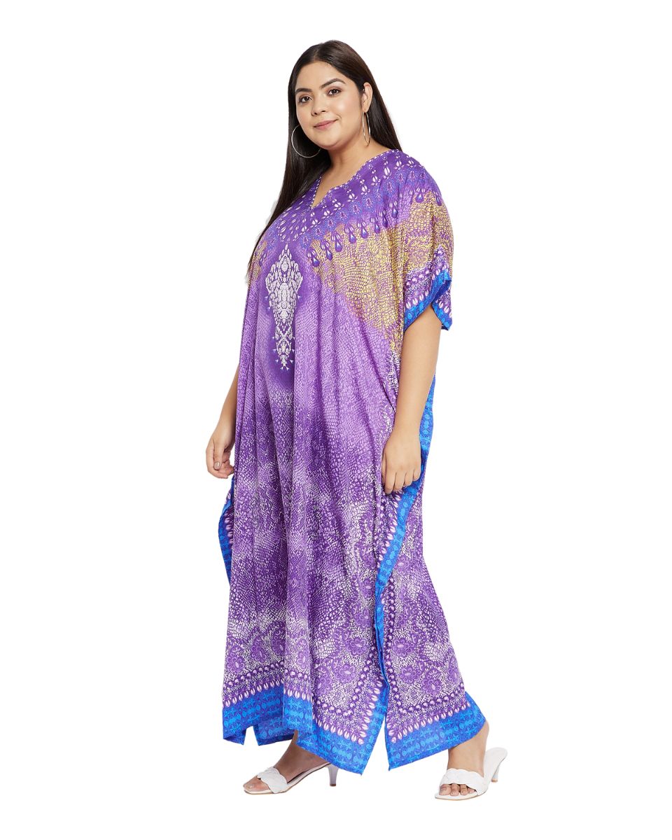 Animal Printed Purple Polyester Kaftan Dress for Women