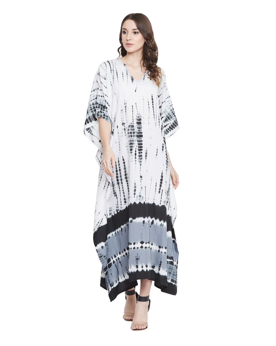 Tie Dye Printed Black Polyester Kaftan For Plus Size Women