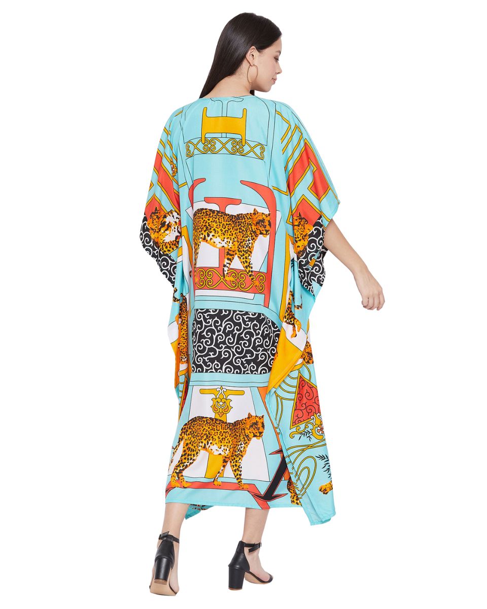 Animal Printed Multicolor Polyester Kaftan Dress For Plus Size Women