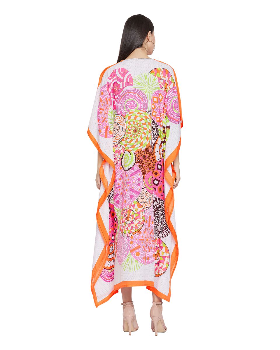 Mandala Printed Pink Polyester Plus Size Kaftan Dress For Women