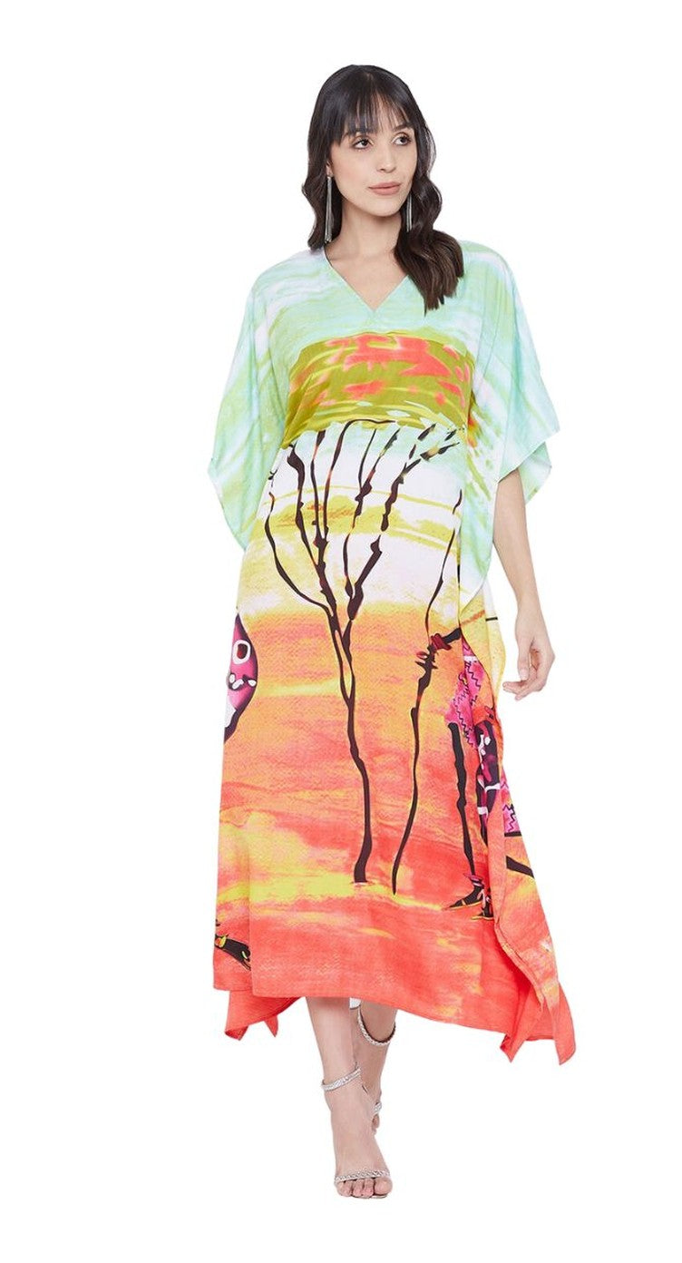 Women Tribal Printed Multicolor Polyester Plus Size Kaftan - Gypsie Blu (view 8)