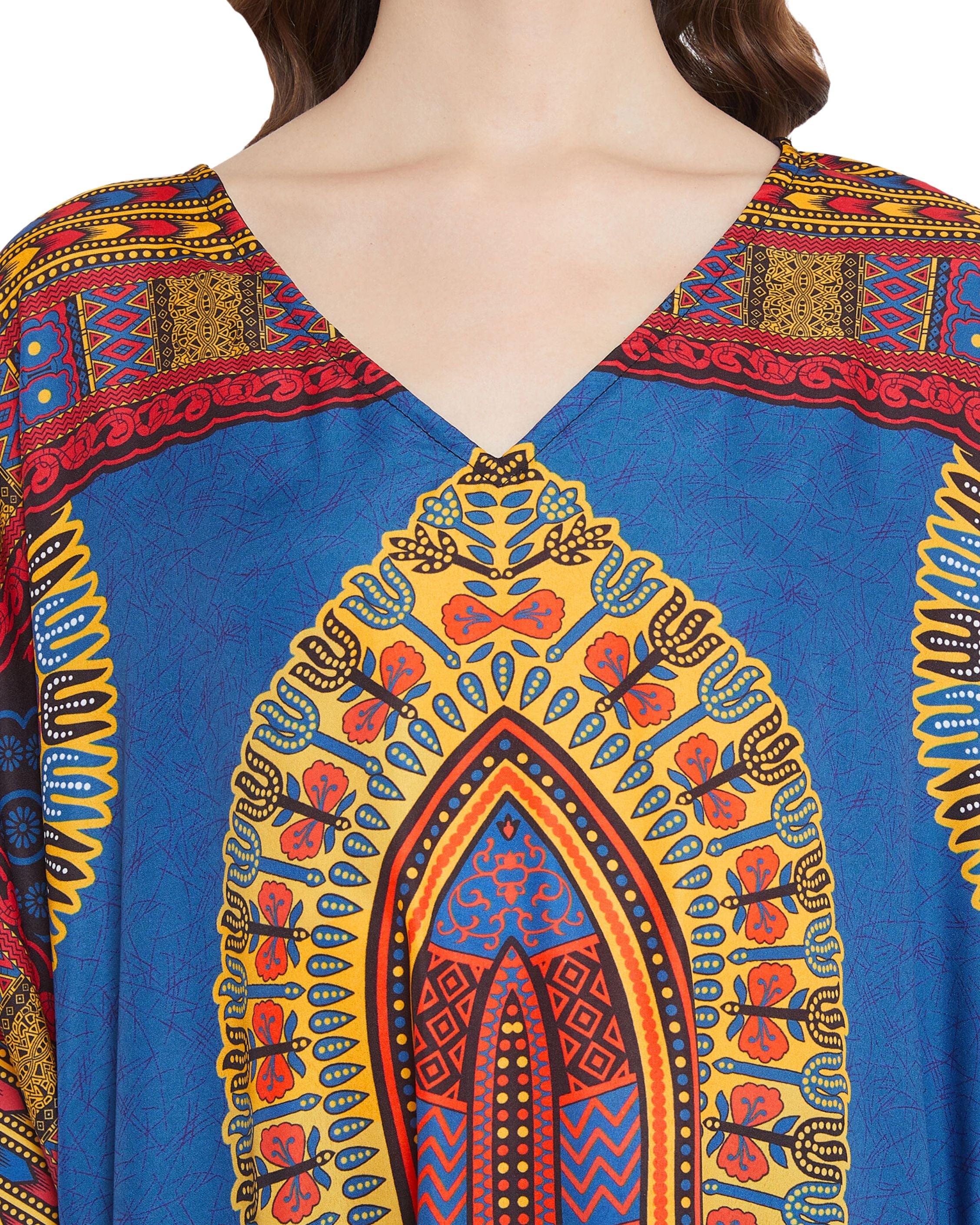 Blue Dress Tribal Printed Polyester Kaftan For Plus Size Women