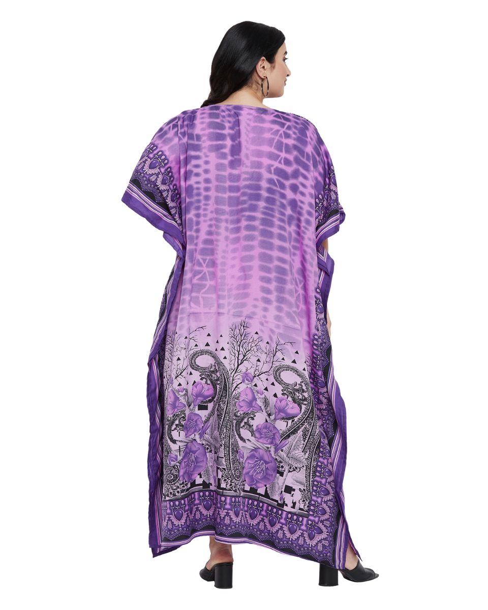 Paisley Printed Purple Polyester Plus Size Kaftan Dress For Women