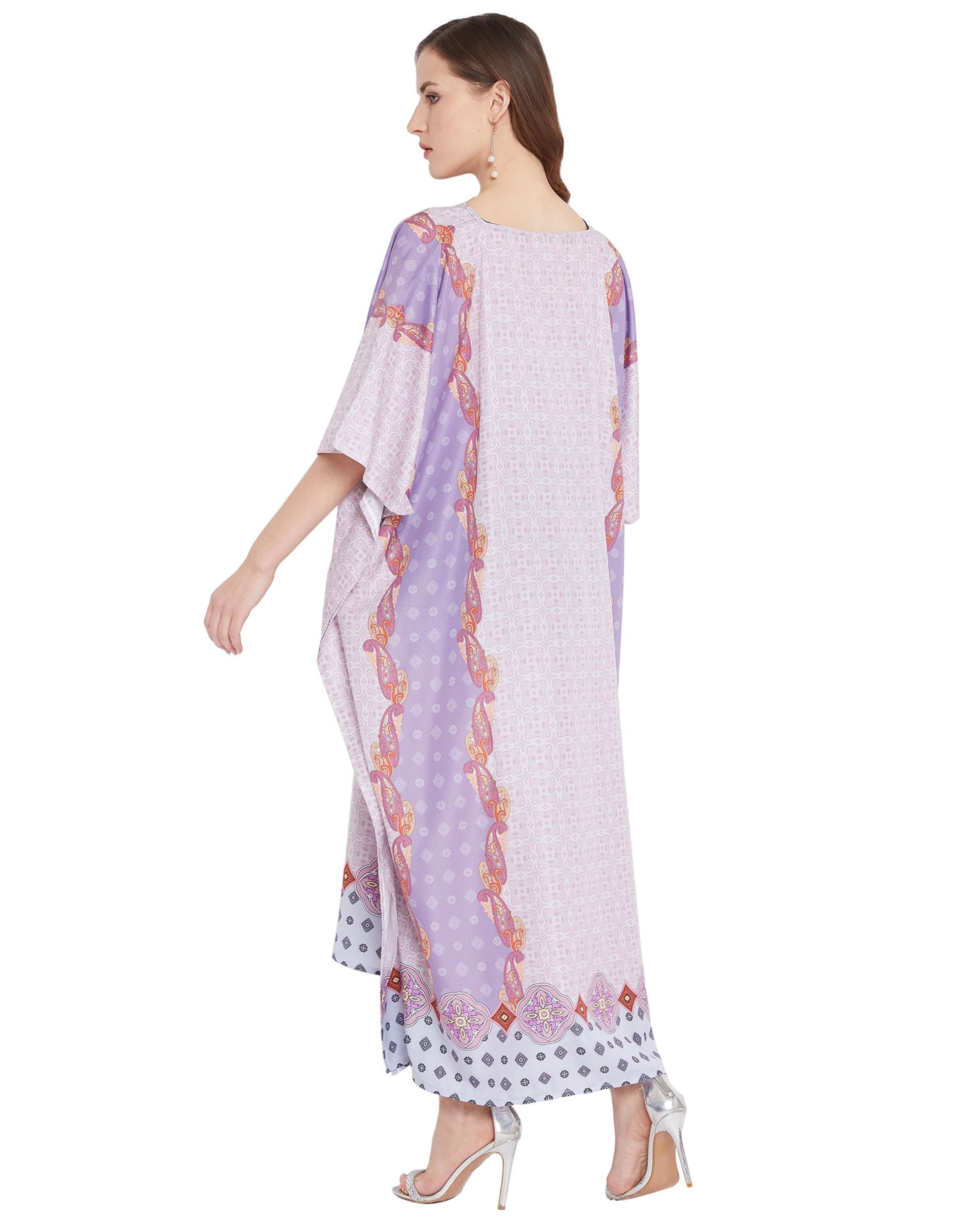 Paisley Printed Purple Polyester Plus Size Kaftan For Women