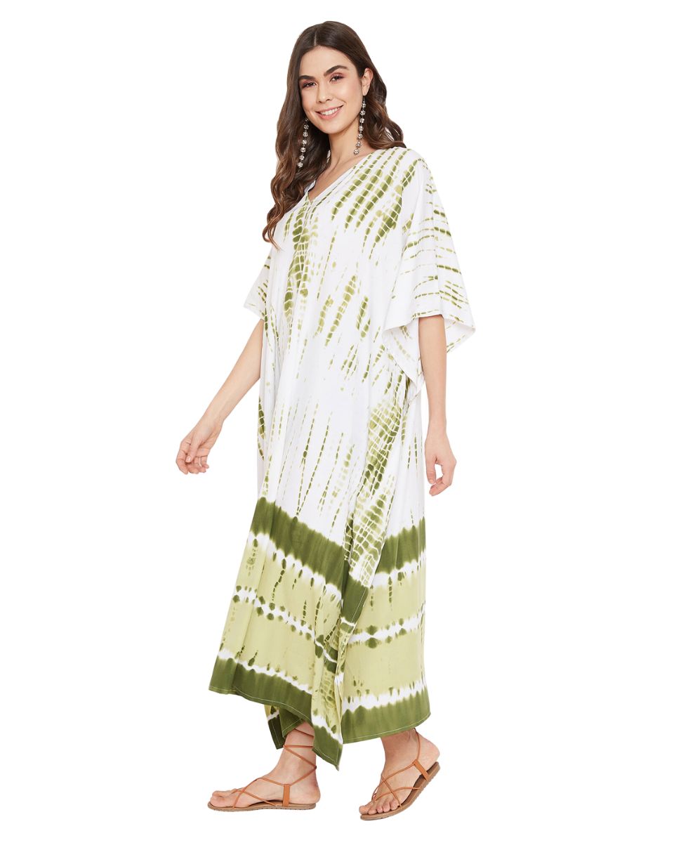 Tie Dye Printed Olive Polyester Kaftan Dress for Women