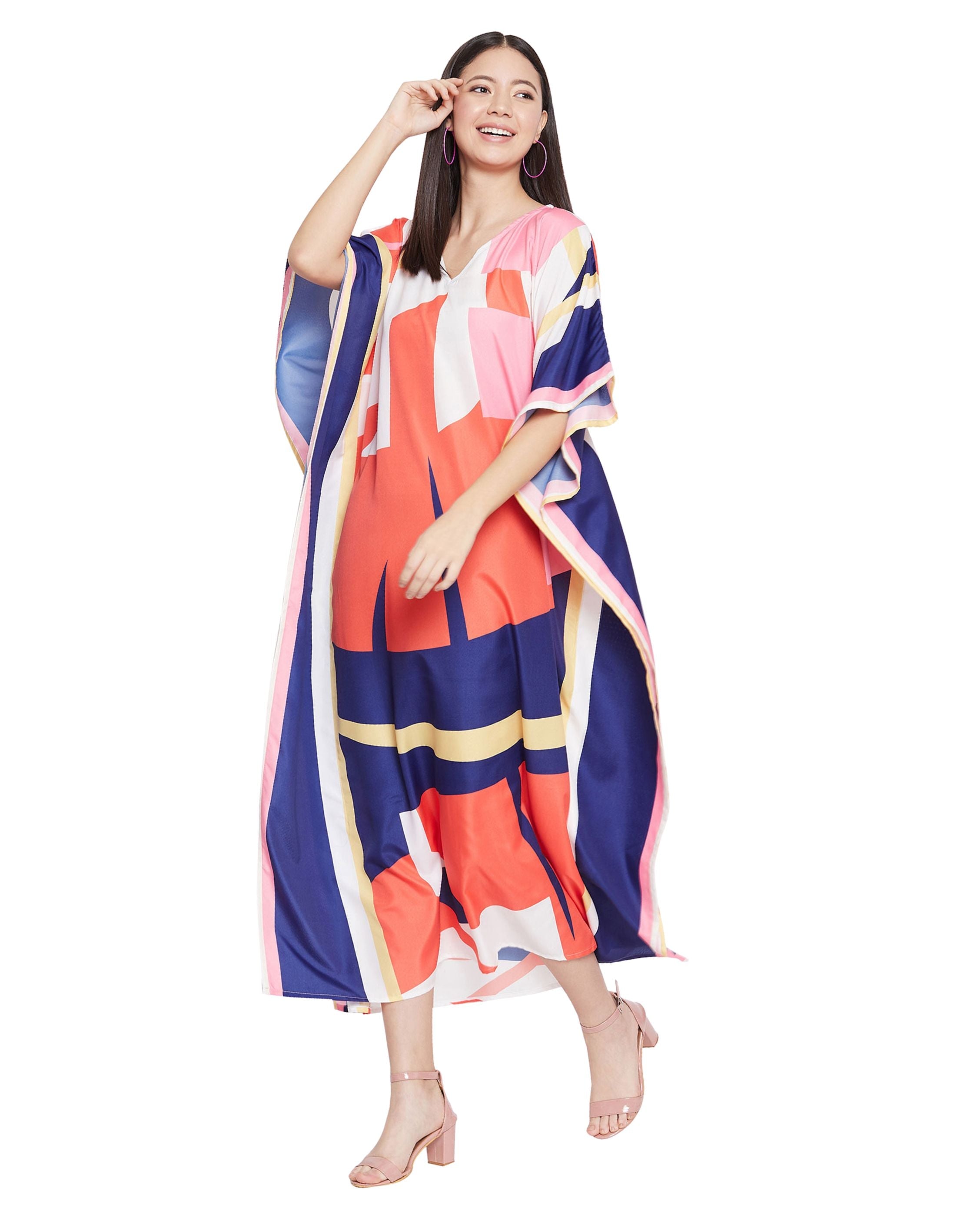 Abstract Printed Vibrant colored Alluring Polyester Kaftan