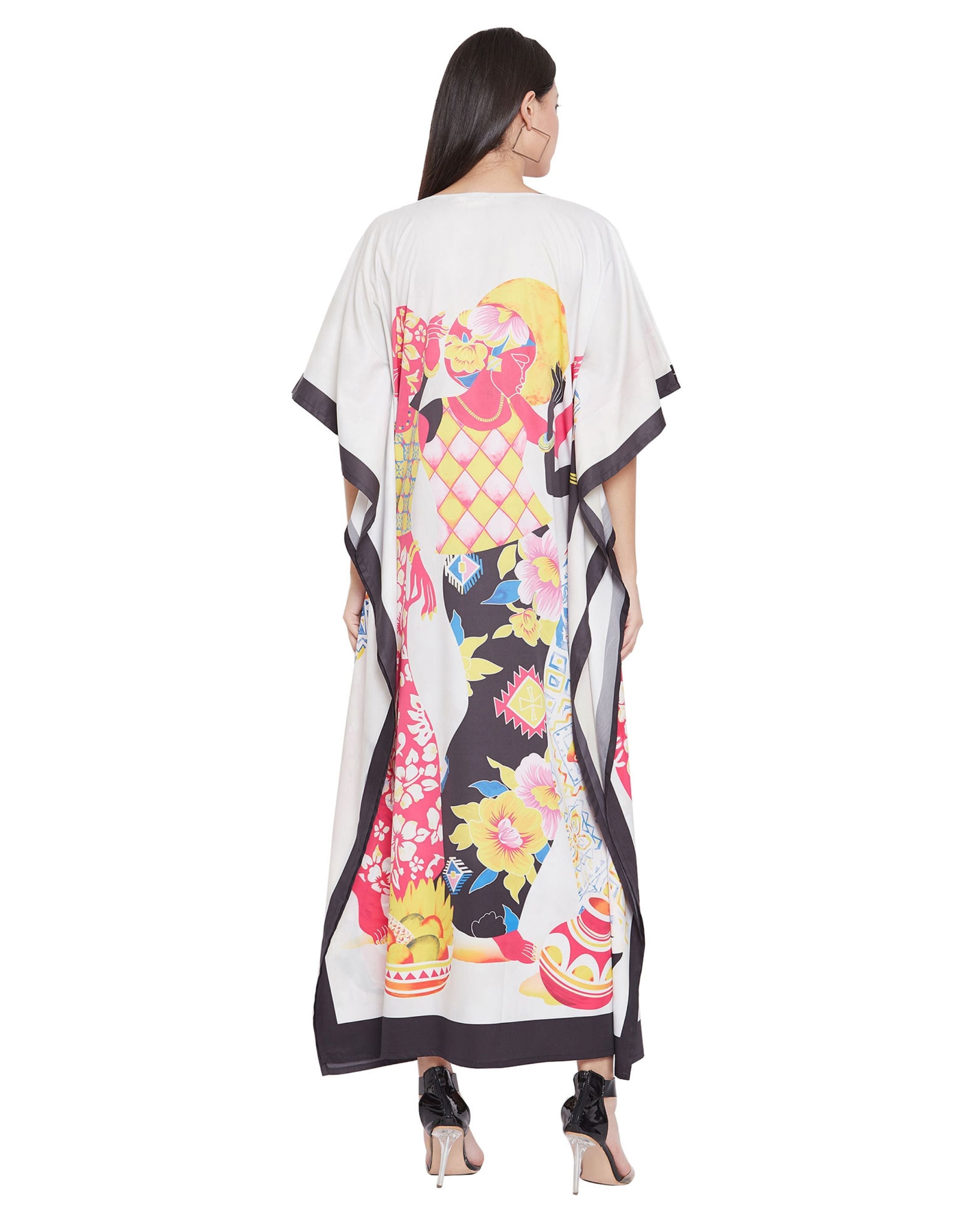 Dress For Plus Size Women Tribal Printed Multicolor Polyester Kaftan